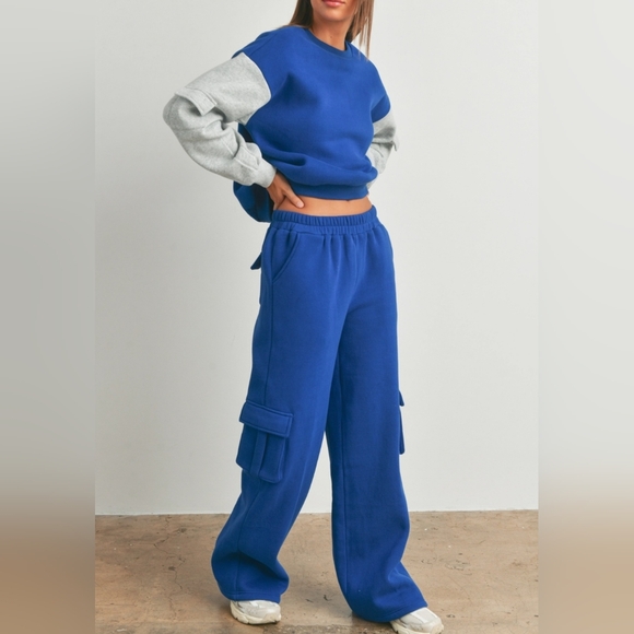 #058B 🛑S NEW! CHIC TRENDY Patched Pocket Sleeve Contrast Sweatshirts - Picture 7 of 12